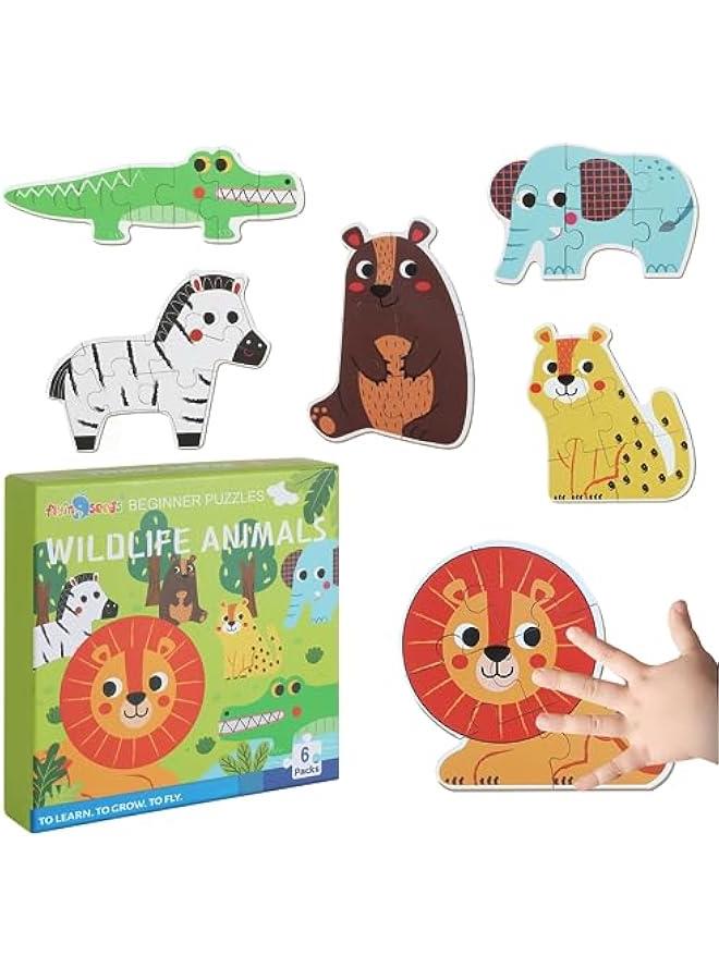 6 Packs Wooden Jigsaw Puzzles for Toddlers, Wildlife Animals Shaped Puzzles for Beginners Ages 1-3, Montessori Learning Toys Preschool Educational Activity for Kids Ages 2-5 - Image 1